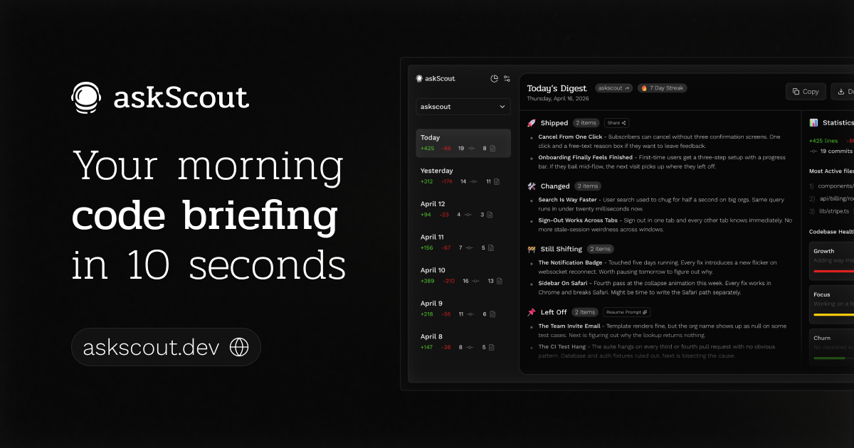 askScout - Your morning code briefing in 10 seconds